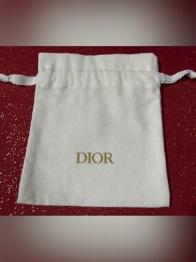 Dior White Drawstring Pouch with Gold Logo